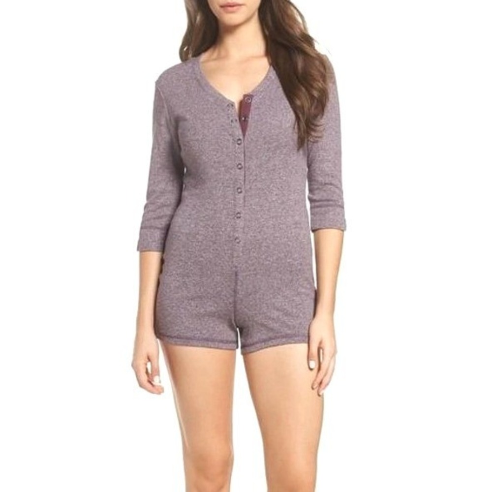 UGG Heidi Lounge Romper Nightshade Heather Purple Snap Up 100% Cotton Pajamas M‎